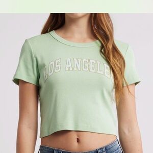 BNWT: Junk Food Clothing Los Angeles Crop Top Baby Tee Large in Light Mint Green